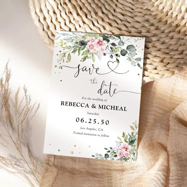 Blush Pink Greenery Speichern Sie die Datumskarten Save The Date (Von Creator hochgeladen)