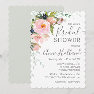 Blush Pink & Grey Bouquet Brautparty Einladung