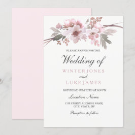 Blush Pink & Grey Winter Floral Wedding Einladung