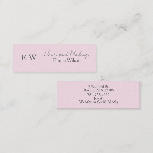 Blush-Pink-Haar-, Make-up- und Schönheitsstudio-Mo Mini Visitenkarte (Vorne/Hinten)