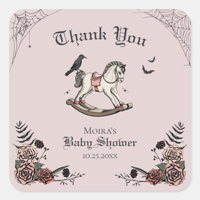 Blush Pink Halloween Kinderdusche Danke Quadratischer Aufkleber (Vorderseite)