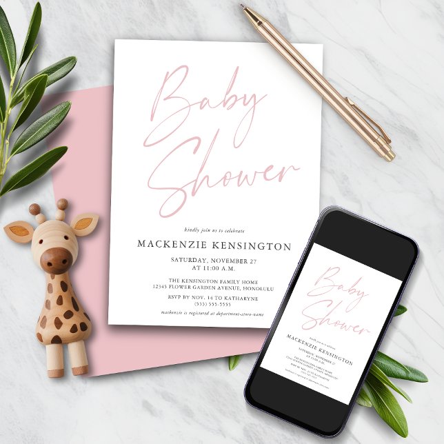 Blush Pink handgeschriebene Script Baby Girl Dusch Einladung (Blush Pink Handwritten Script Baby Girl Shower Invitation with Instant download option)