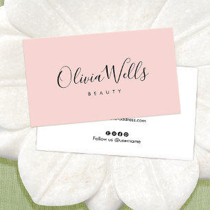 Blush Pink Handgeschriebenes Script Social Media I Visitenkarte