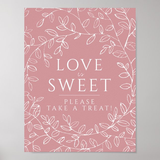 Blush Pink handgezeichnete Blatt Monogramm Hochzei Poster (Vorne)