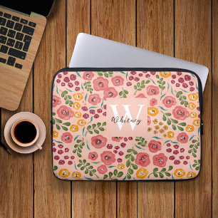 Blush Pink Handlackierte Mischblütenmonogramm Laptopschutzhülle