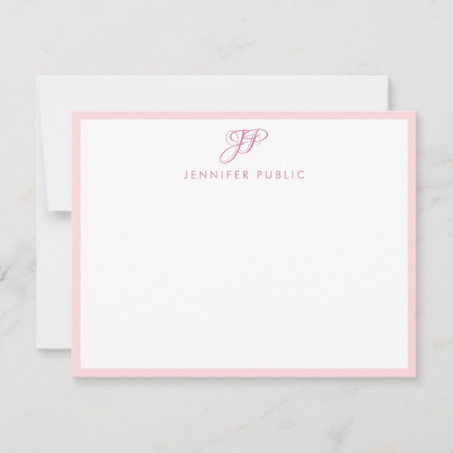 Blush Pink Handwriting Script Elegante Monogram Mitteilungskarte (Vorderseite)
