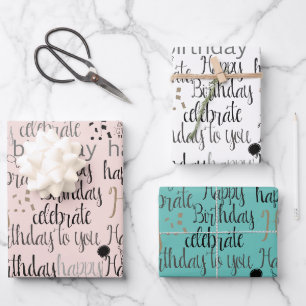 Blush Pink Happy Birthday Geschenkpapier Set