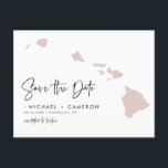 Blush Pink Hawaii Karte Modern Script Save the Dat<br><div class="desc">Mit diesem Staat Ankündigung Datum freihalten Postkarte kündigen Sie Ihr Hochzeitsdatum an. Es zeigt eine Illustration des Staat von Hawaii,  einfache Typografie und handgeschriebene Schrift. Personalisieren Sie diese durch Hinzufügen von Namen,  Datum,  Ort und anderen Details. Dieser Staat von Hawaii Save the Date ist perfekt für jedes Hochzeitsthema.</div>