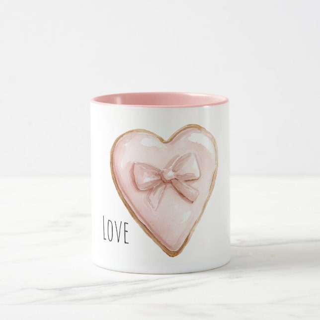 Blush Pink Heart Bow Tasse (Zentrum)