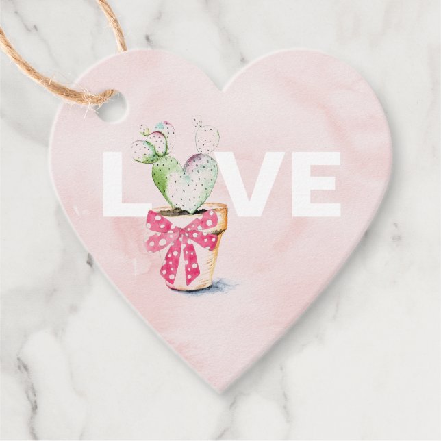 Blush Pink Heart Cactus Liebe Kinder Klassenzimmer Geschenkanhänger (Vorderseite)