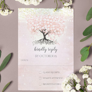 Blush Pink Heart Leaf Tree Country Wedding UAWG Einladung