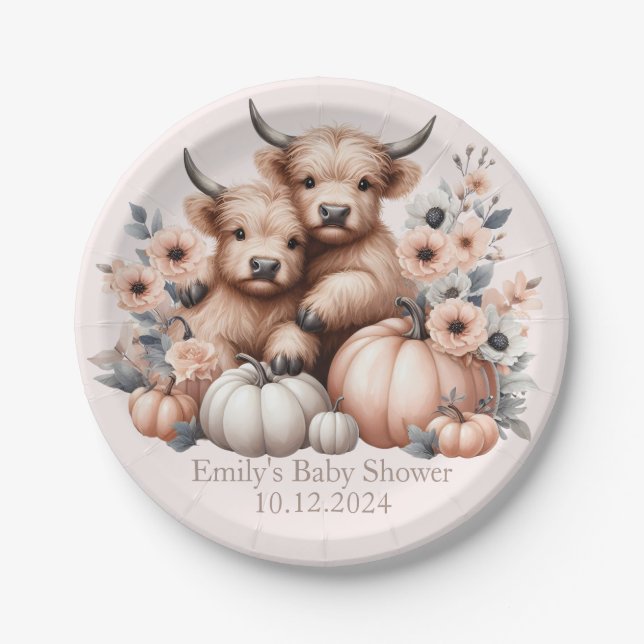 Blush Pink Highland Cow Baby Dusche Teller (Vorderseite)