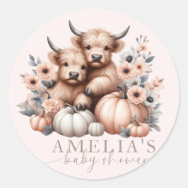Blush Pink Highland Cow Fall Pumpkin Aufkleber