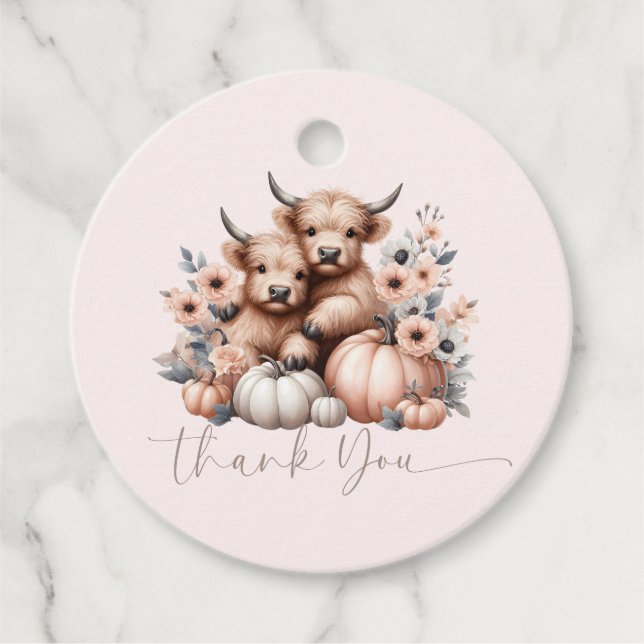 Blush Pink Highland Cow Fall vielen Dank Geschenkanhänger (Vorderseite)