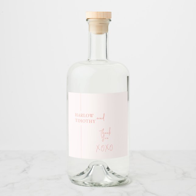 Blush Pink Hochzeit Alkoholflaschenetikett (Vorderseite)