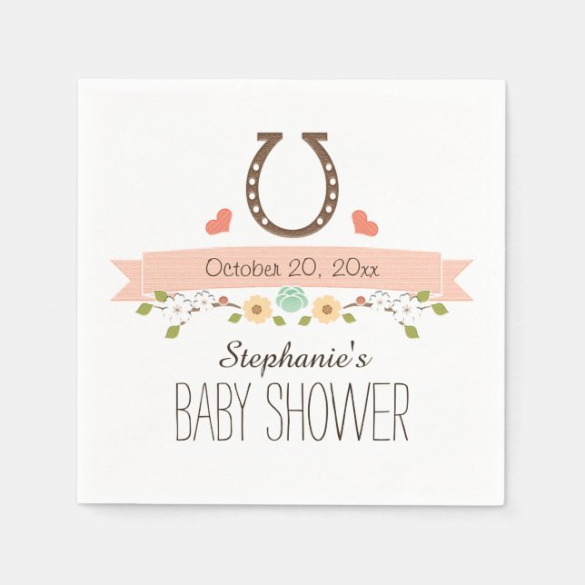Blush Pink Horseshoe Western Baby Girl Dusche Serviette (Vorderseite)