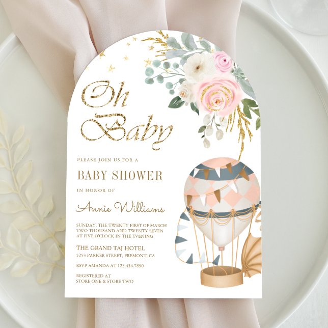 Blush Pink Hot Air Ballon Arch Baby Dusche Einladung (Von Creator hochgeladen)