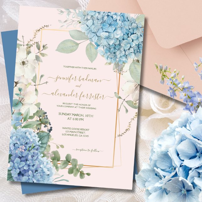 Blush Pink Hydrangea Wassercolor Dusty Blue Weddin Einladung (Von Creator hochgeladen)