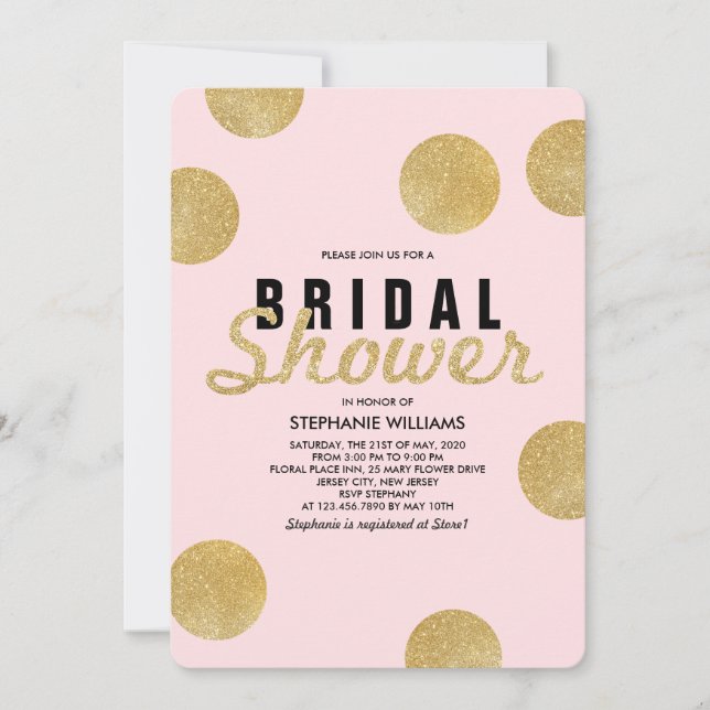 Blush Pink Imitate Gold Glitzer Brautparty laden Einladung (Vorderseite)