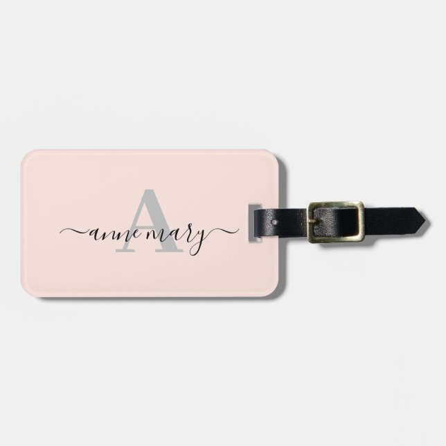 Blush Pink Individuelle Name Monogram Gift Gefalle Gepäckanhänger (Vorderseite horizontal)