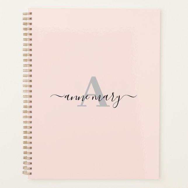 Blush Pink Individuelle Name Monogram Gift Gefalle Planer (Vorderseite)