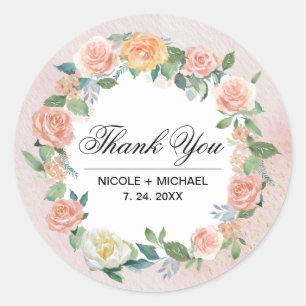 Blush Pink Ivory Blumenkraut Hochzeit Danke Runder Aufkleber