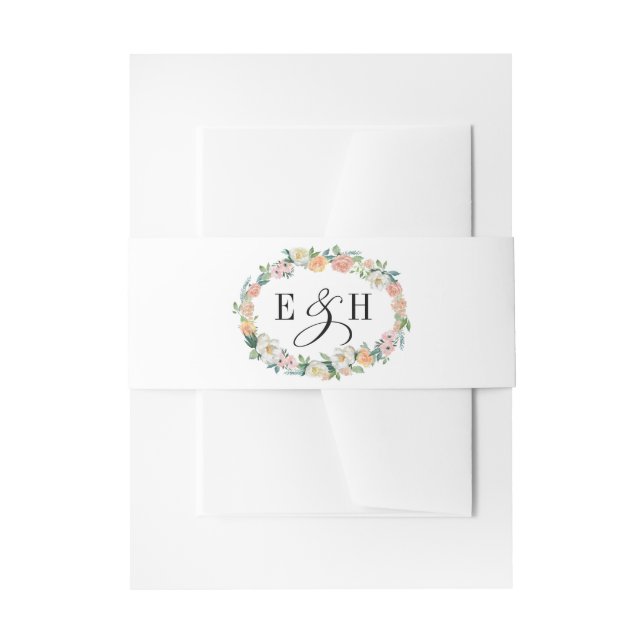 Blush Pink Ivory Blumenreath Wasserfarbenhochzeit Einladungsbanderole (Vorderseite Beispiel)