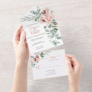 Blush Pink & Ivory Blumenzehen  All In One Einladung