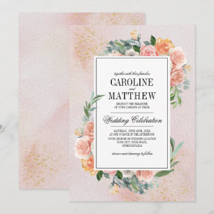 Blush Pink Ivory Floral Wasserfarbe Hochzeit Einladung