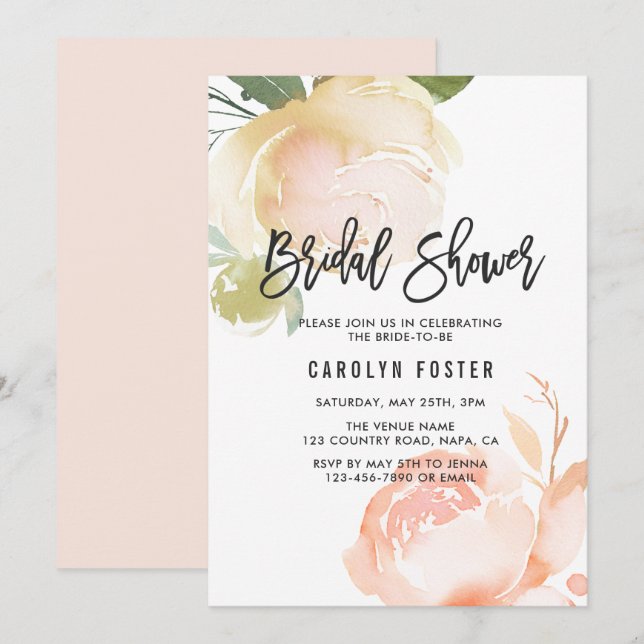 Blush Pink Ivory Peony Bridal Dusche Einladung (Vorne/Hinten)