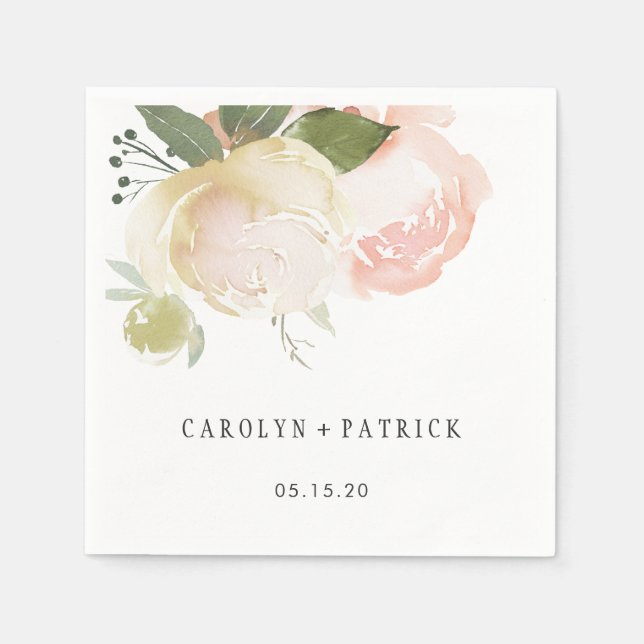 Blush Pink Ivory Peony Wedding Paper Napkin Serviette (Vorderseite)