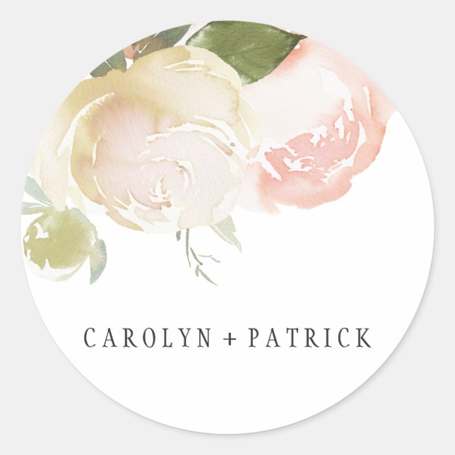Blush Pink Ivory Wasserfarbe Peony Runder Aufkleber (Vorderseite)