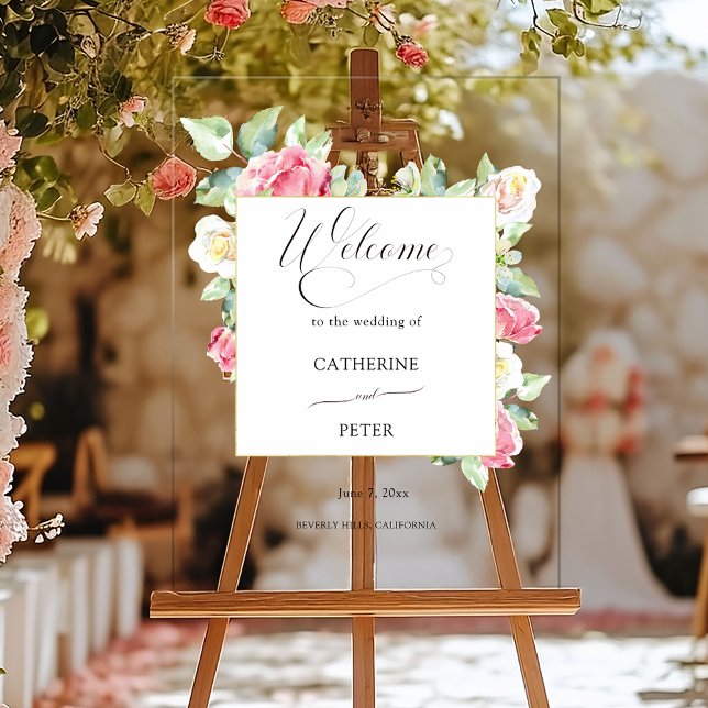Blush Pink/Ivory Watercolor Roses Welcome Acrylschild (Von Creator hochgeladen)