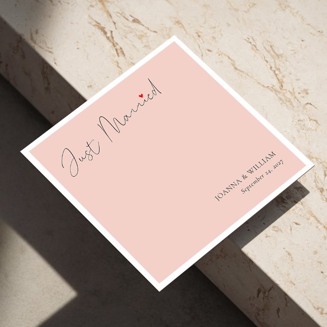 Blush Pink Just Married Wedding Napkins mit Namen Serviette (Blush Pink Just Married Wedding Napkins with Names)