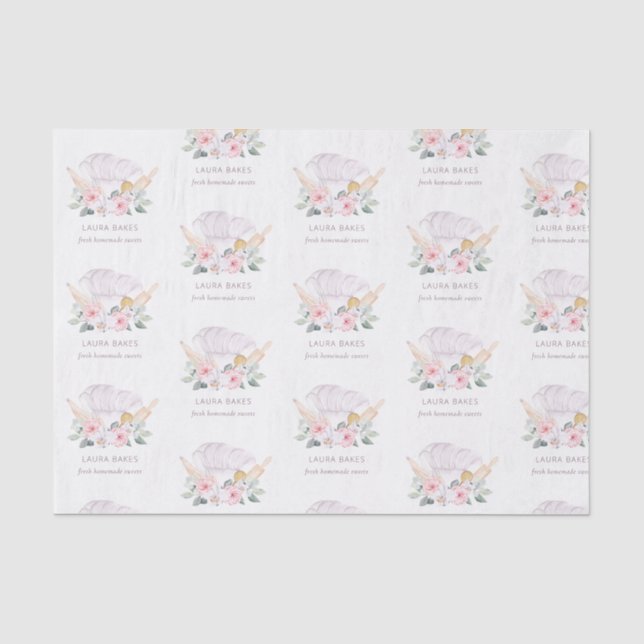 Blush Pink Koch Hat Catering Bloral Roller Seidenpapier (Vorderseite)