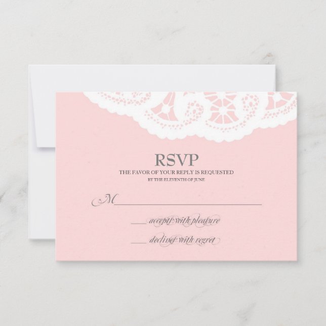 Blush Pink Lace Doily Wedding RSVP (Vorderseite)