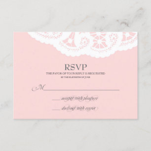 Blush Pink Lace Doily Wedding RSVP Karte