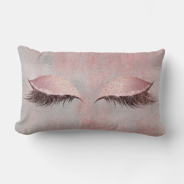 Blush Pink Lashes Glass Glitzer Silver Gray Makeup Lendenkissen (Vorderseite)