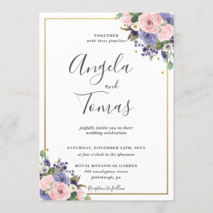 Blush Pink Lavender Lila Blumengrün Hochzeit Einladung