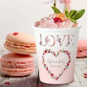 Blush Pink Liebe Wasserfarbe Blumenkohl Hochzeit Pappbecher