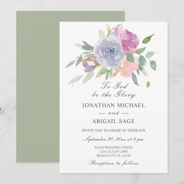 Blush Pink Lila Einfache Christliche Hochzeit mit  Einladung (Vorne/Hinten)