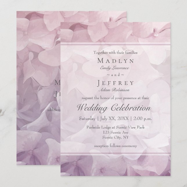 Blush Pink Lila Hydrangea Sommerhochzeit Einladung (Vorne/Hinten)