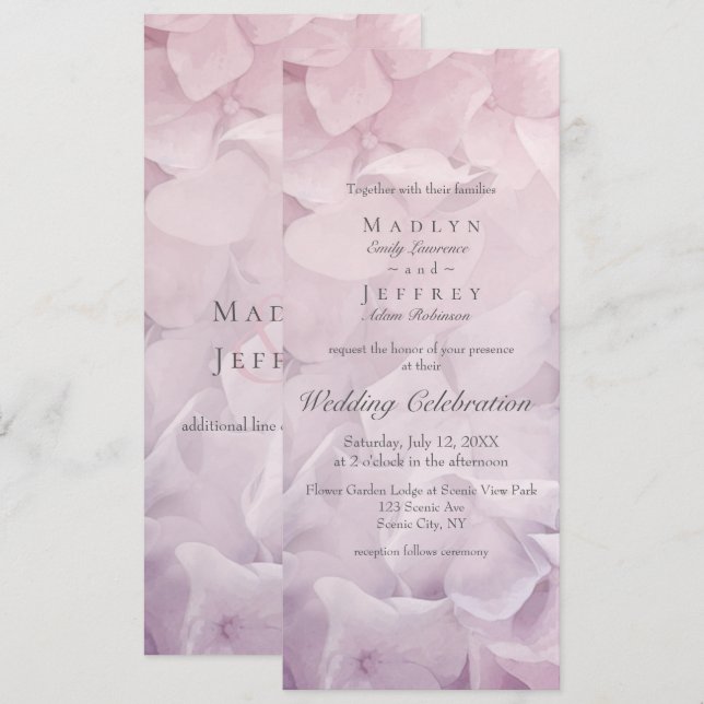 Blush Pink Lila Hydrangea Summer Garden Wedding Einladung (Vorne/Hinten)