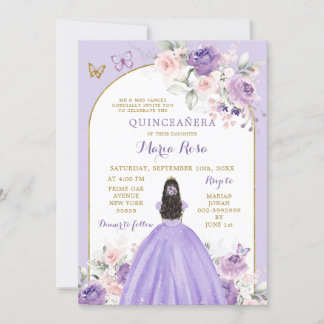 Blush Pink Lilac Floral Princess Quinceañera Einladung