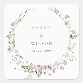 Blush Pink Lilac Wildblume Circle Frame Wedding Quadratischer Aufkleber