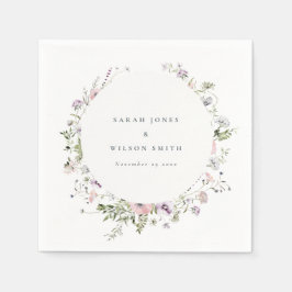 Blush Pink Lilac Wildblume Circle Frame Wedding Serviette