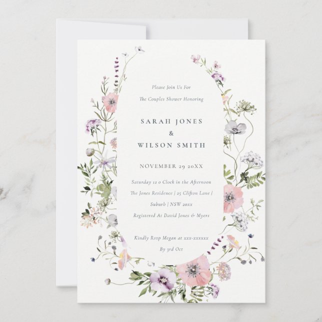 Blush Pink Lilac Wildblume Paare Dusche einladen Dankeskarte (Vorderseite)