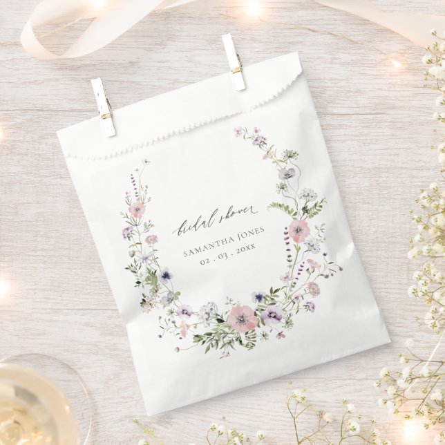 Blush Pink Lilac Wildblume Wreath Brautparty Geschenktütchen (Ausgeschnitten)