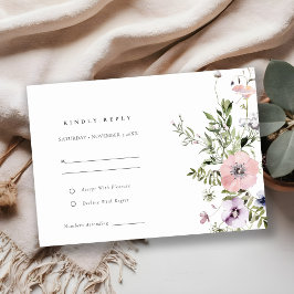 Blush Pink Lilac Wildblume Wreath Wedding RSVP Begleitkarte