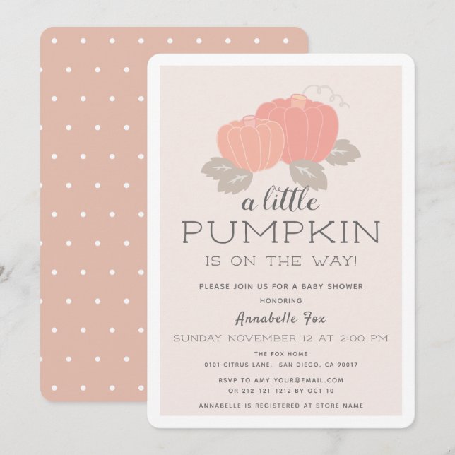 Blush Pink Little Pumpkin Baby Dusche Einladung (Vorne/Hinten)